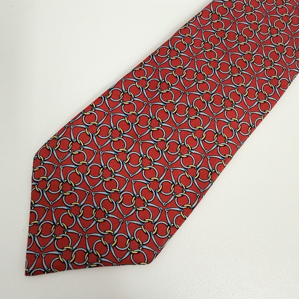 Hermes Men's Tie Equestrian Chain Links Red/Blue/Yellow 7580 SA 3.25" x 57" guc - Picture 5 of 8